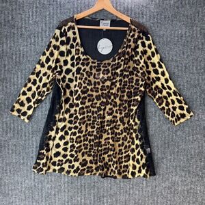 New Lynn Ritchie Top‎ XL Leopard Print Mesh Lace Y2K Glam Animal Sheer Stretch